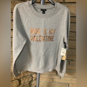 NWT Halogen Sz XL Wine is my Valentine Crew Neck